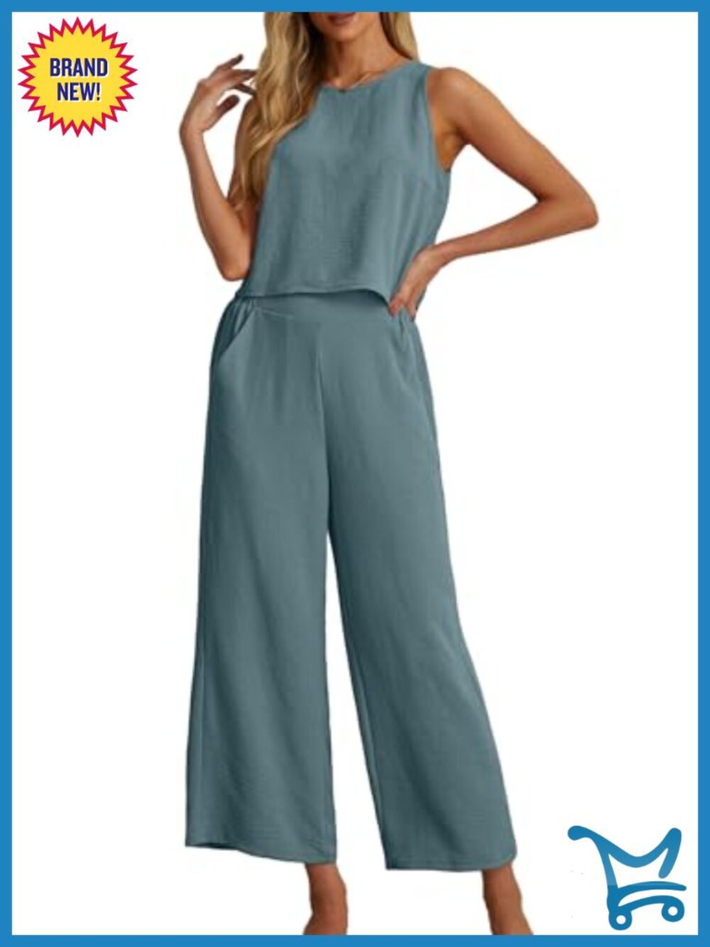 Women's 2 Piece Outfit Set Crop Top Wide Leg Pants Jumpsuit Sleeveless